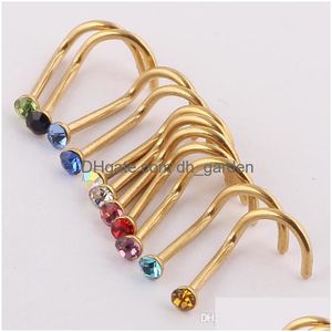 Nose Rings Studs Mix Colors Rhinestone Screw Ring Bone Bar Body Piercing Jewelry Gold Sier Pin Drop Delivery Dhgarden Dhdny