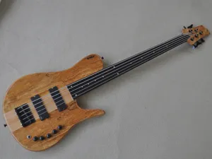 5 str￤ngar Fretsless Neck-Thru-Body Electric Bass Guitar med svart h￥rdvara, Rosewood Fingerboard, kan anpassas