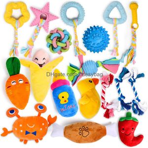 Dog Toys Tuggar Squeaky för valp Small Medium Dogs 18 Enheter fyllda med gummi i BK Plush Toy Safe Hämta tuggpaket tugga och tee amcab