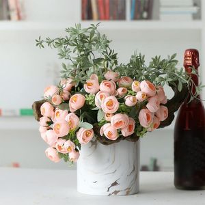 Kwiaty dekoracyjne vintage sztuczna jedwabna herbata róża 11 głowa małego pąka bukiet domowy ogród retro fake flower impreza majsterkowanie