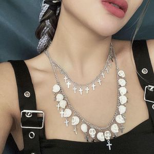 Zincirler Retro Cadılar Bayramı Kafatası Çapraz Koyu Punk Gotik GOMEI Çift Kolye Kadınlar Sweater Zincir Barı Dekorasyon Jewelrychains