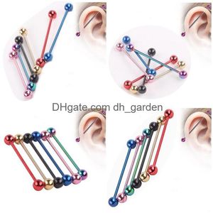 Zungenringe 50 teile/los Großhandel Mix Farbe Edelstahl Ohr Piercing Industrie Barbell Gefälschte Messgeräte Tragus Knorpel Earr Dhgarden Dhig6