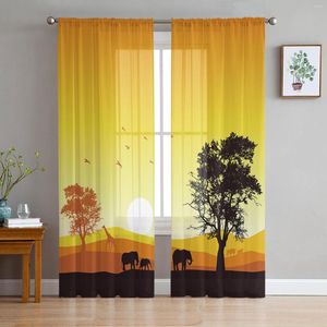 Curtain Africa Sunset Elephant Giraffe Tulle Voile Curtains For Bedroom Window Living Room Sheer Organza Drapes