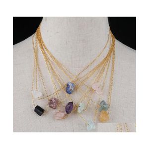 Collane con ciondolo Oro Reiki Chakra Irregar Druzy Pietra naturale Collana con ametista Quarzo rosa Lapis Donna Uomo Catena a maglie Gioiello Yydh Dh7Fa