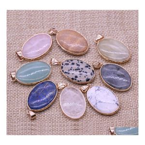 Charms Delicate Natural Stone Oval Rose Quartz Lapis Lazi Turquoise Opal Pendant Diy For Necklace Earrings Jewelry Yzedibleshop Drop Dhc2y
