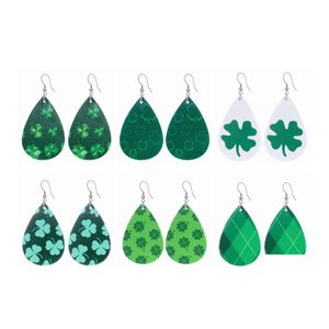 Dangle Chandelier 12Pairs Trend Fashion Personality Leather Earrings Women Printed Clover Pattern Drop Shape Earring Jewelry Valen Dhzkd