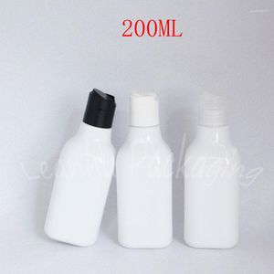 Bottiglie di stoccaggio Tappo superiore del disco della bottiglia di plastica del quadrato bianco da 200 ml 200CC Confezione di shampoo / lozione Contenitore cosmetico vuoto