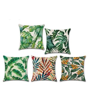 Kudde /dekorativ tropisk växtgrön bladblad tryckt fyrkantigt kastdekoration för soffa vardagsrum funda cojines