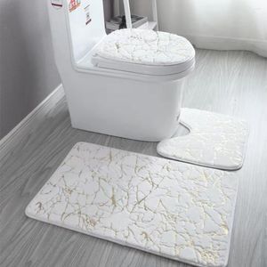 Toilet Seat Covers 3pcs/set Modern Marbled Bathroom Mat Set Fluffy Non-slip Washable Bath Carpet Lid Cover Rugs Floor Kit