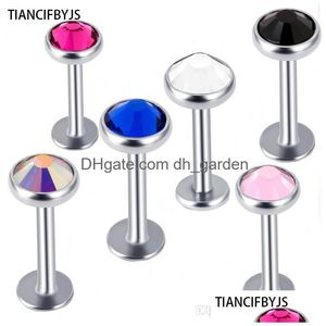 Labret Lip Piercing J￳ias Moda de a￧o inoxid￡vel anel de anel de anel Labret Cartilagem Tragus com diferente Crystal 100pcs Drop del Dhgarden Dhm1i