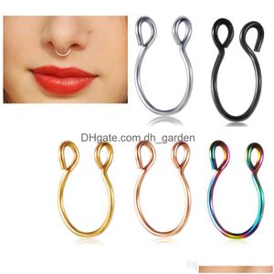 Nose Rings Studs Stainless Steel Fake Septum Hoop Nostril Piercing Tragus Earring Body Piercings Jewelry 100Pcs 5 Color Dro Dhgarden Dh7Tk