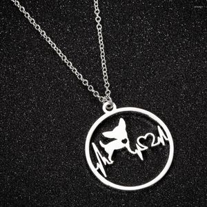 Pendant Necklaces Wholesale Cute Round Puppy Heartbeat Necklace For Women Long Chain Chihuahua Dog Stainless Steel Custom Jewelery Gift