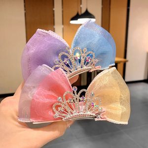 Pastel Rainbow Hair Bows Gradient Color Ribbon Princess Crown Hair Clips Standing Bowknot Hairpin Kids Barrette Korean Hair Accessories 1655