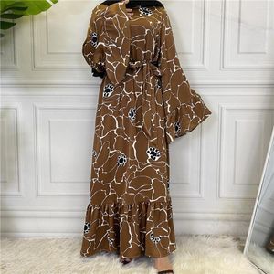 Ethnic Clothing Middle East Dubai Fashion Printing Belt Muslim Long Skirt Abaya Casual India And Pakistan Ramadan