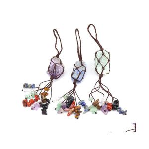 Charms Fashion Handwoven Natural Stone 7 Chakras Crystal Rough Tassel Hang Pendants Car Rearview Mirror Pendant Yydhhome Drop Delive Dhp1V