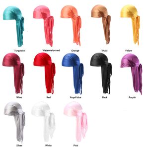 Fasce all'ingrosso Durag Uomo Tinta unita Seta Durag Turbante traspirante Moda Fasce per capelli 13Pcspackage 230217