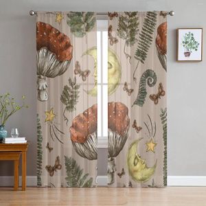 Curtain Vintage Magic Forest Witchcraft Moon Mushroom Occult Sheer Curtains For Living Room Tulle Window Bedroom Kitchen Drapes