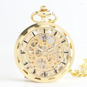 Pocket Watches Open Face Fob Mechanical Hand Winding Watch Luxury Retro Golden Pendant Skeleton Steampunk Mens Women Gifts TJX031