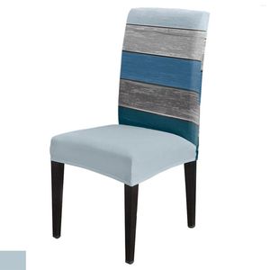 Coprisedie Retro Farm Barn Copertura sfumata a strisce blu grigio Sala da pranzo Spandex Stretch Seat Home Office Decor Set di custodie da scrivania