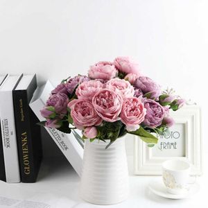 Ghirlande di fiori decorativi Frigg 30 cm Rosa rosa peonia di seta fiori artificiali Bouquet economico fiore finto pianta pompon fai da te per la decorazione domestica di nozze indoor T230217