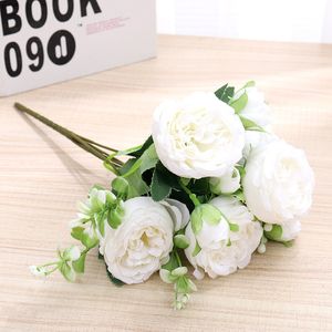 Simuleringsdr￤kt blomma 5 gaffel 9 huvud koreansk stil v￥rf￤rg peony s￤tter bunt hem br￶llop br￶llop rose dekoration