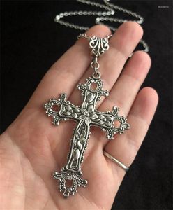 Pendant Necklaces Y2k Goth Punk Silver Color Large Detailed Cross Jewel Necklace Jewellery Fashion Charm Statement Women Gift Alt Gothic