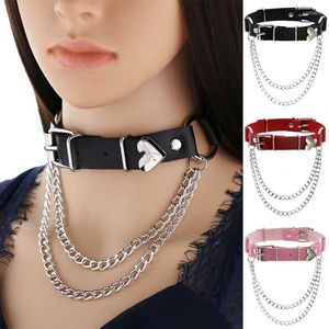 Girocollo Collana a cuore Catena punk Collane con colletto in pelle Fibbia nera Chocker Ragazze Goth Gioielli Accessori gotici