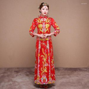 Этническая одежда высококачественная великолепная винтажная Quongsam Qipao Grosgrain Традиционное китайское свадебное платье красное кантон дизайн вышивки