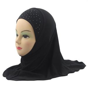 民族服12pcs1ダースのイスラム教徒の子供の女の子ヒジャーブイスラムショールスカーフ美しいドリルバックシンプルなスタイルの卸売