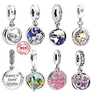 Real 925 Sterling Silver Globe Fox Rabbit Charm Bead Fit Original Pandora Bracelet Diy Jewelry for Woman Free Shipping