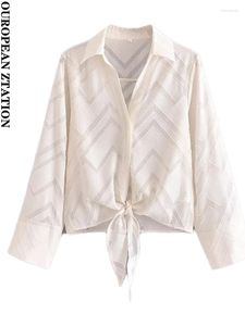 Women's Blouses PAILETE Women 2023 Fashion Front Knot Shirts Vintage Long Sleeve Button-up Female Blusas Chic Tops