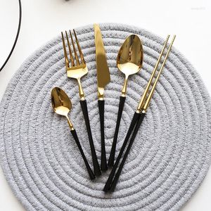 Defina a utensília de jantar de talheres de ouro preto Luxo 4/24 peças Mampes de polimento de espelho 304 Faca de faca de aço inoxidável