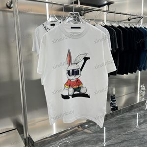 Xinxinbuy Men designer tee t shirt 23SS Paris kanin bokst￤ver tryck kort ￤rm bomullskvinnor vit svart beige xs-2xl