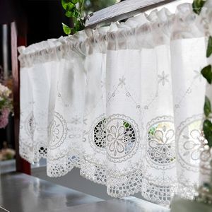 Curtain Tanmeluo American Kitchen Curtains White Luxury Short Embroidery Flowers Pastoral Door Coffee Half Window Decor