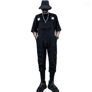 Herrbyxor 2023 sommar jumpsuit män och kvinnor overaller flerficka snörning fötter cool gata hip-hop mode svart grön