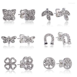 Stud Earrings Cute Butterfly Ane Leaves Earring Female Silver Plating Spiral Ear Bone Buckle Piercing For Women Jewelry