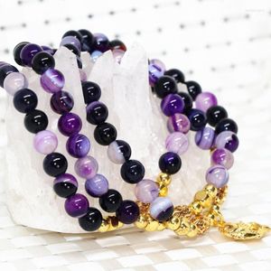 Strand Wholesale Price Fish Pendant Purple Multilayer Long Bracelets Natural Stone Agat Onyx Carnelian 6mm Round Beads Jewelry B2242