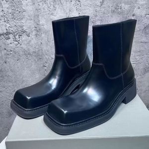 2023 Herr Black Boots Derby Shoes Calfskin Trooper Square Toe Balencaigaity Geniune Leather Shoe BB Designer Paris Vintage