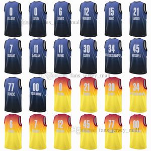 Custom 2023 All-Star Basketball Jerseys Antetokounmpo James Stephen Curry Lauri Markkanen Tatum Ja Morant Luka Doncic Kyrie Irving Keven Durant Donovan Printed