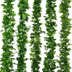 Decorative Flowers 12 Strands 2.3m Artificial Ivy Leaf Plants Vine Hanging Garland Fake Foliage Home Kitchen Garden Wedding Wall Decor