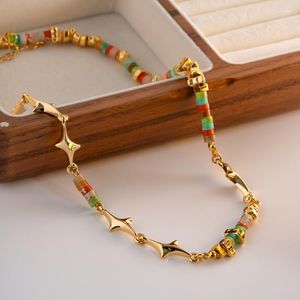 Choker Minar Luxury Multicolor Natural Stone Star Beads Strand for Women 14k Gold Plated Brass Pärled Necklace Gift