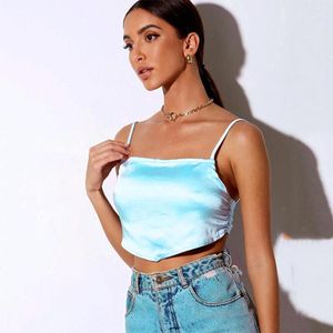 Camisoles Tanks Einfarbig Satin Sling Bandage Weste Sexy Backless Crop Top Frauen Kurze Weibliche Sommer Mujer Spitze-up strand Leibchen Tank