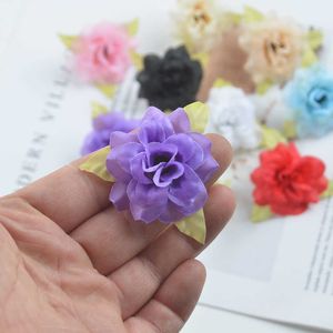 Dekoracyjne kwiaty wieńce 15 szt. 4 cm ręcznie robione mini sztuczne jedwabne kwiaty róży głowy z liście