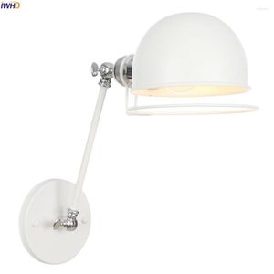 Wandlampen IWHD Verstellbare weiße lange Armleuchten Schlafzimmer neben Treppe Loft-Stil Edison Vintage Lampe Wandleuchte Wandlampe LED