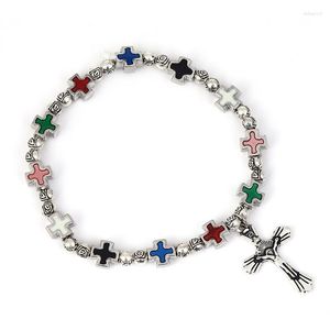 Strand Jewelry 2023 Trend Jesus Cross Charm Bracelet Catholic Gifts Vintage Beads Bracelets On Hand Wholesale Zinc Alloy Material