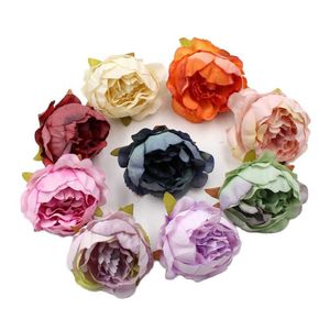 Dekorativa blommor kransar 5st 5cm pionhuvuden Silk Artificial Flowers Wedding Home Wedding Decor Diy Wreath Scrapbook Gift Box Flower Handgjorda Hantverk T230217