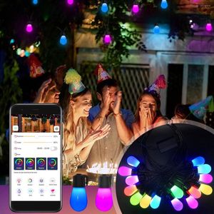 Strängar 49ft Fairy String Lights 15 LED -glödlampor Bluetooth -app och nyckel Remote Control Multi Color Light IP65 Waterproof