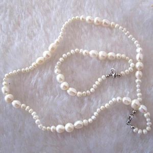 Necklace Earrings Set Hand Knotted 5-10mm White Freshwater Pearl 45cm Bracelet 20cm For Women Fashion Jewelry