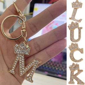 Fashion 26 Letter Crown Keychain Bling Rhinestone Tassel Pendant Initials Keyring For Women Bag Ornament Accessories Jewelry Gifts