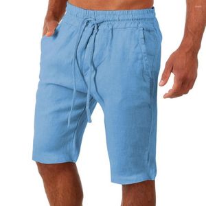 Men's Shorts Solid Color Sports Knee Length Men Drawstring Two Pockets Training Streetwear